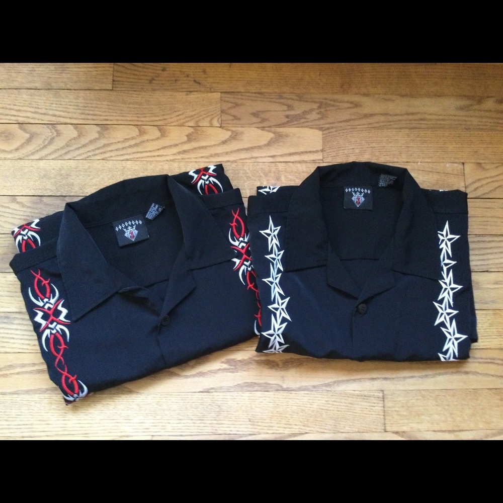 7 Diamonds Black Button Up Lot of 2 Size L